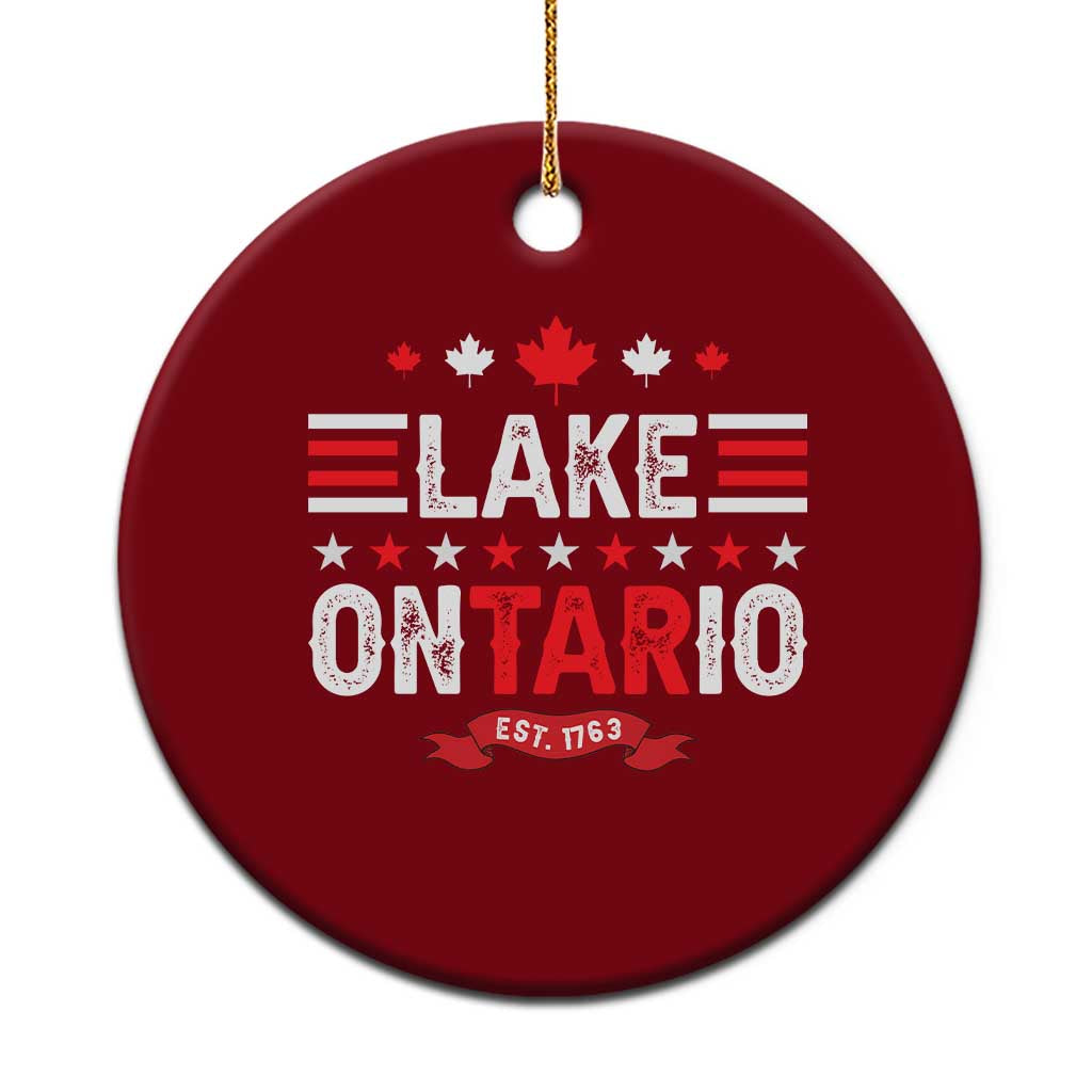 Lake Ontario Est 1763 Maple Leaf Ceramic Ornament Patriotic Great Lakes Trip Souvenir