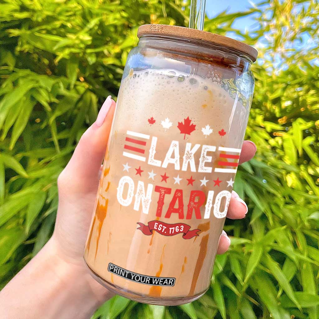 Lake Ontario Est 1763 Maple Leaf Glass Can Patriotic Great Lakes Trip Souvenir