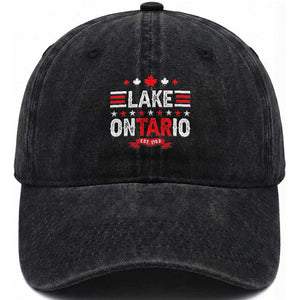 Lake Ontario Est 1763 Maple Leaf Washed Cotton Baseball Cap Patriotic Great Lakes Trip Souvenir