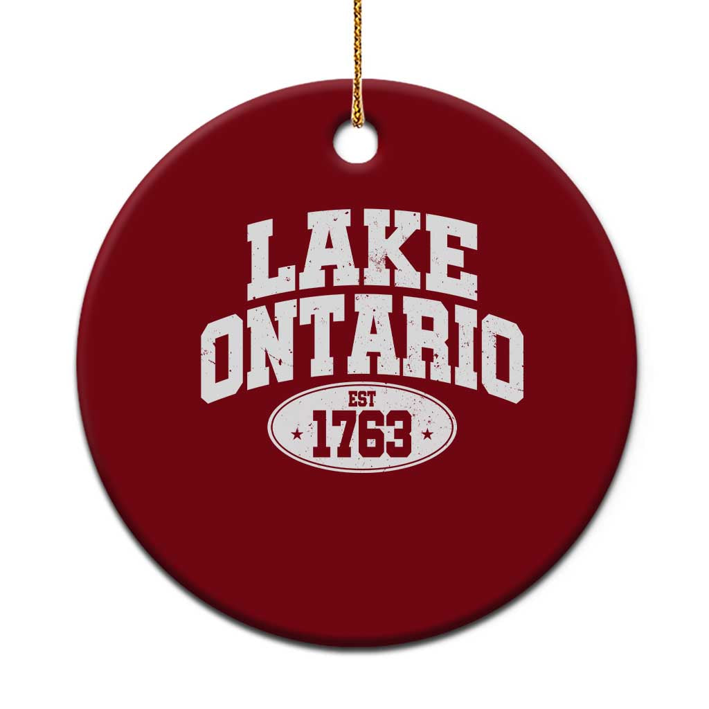 Retro Lake Ontario Est 1763 Distressed Varsity Emblem Graphic Ceramic Ornament Great Lakes Boating & Lake House Souvenir