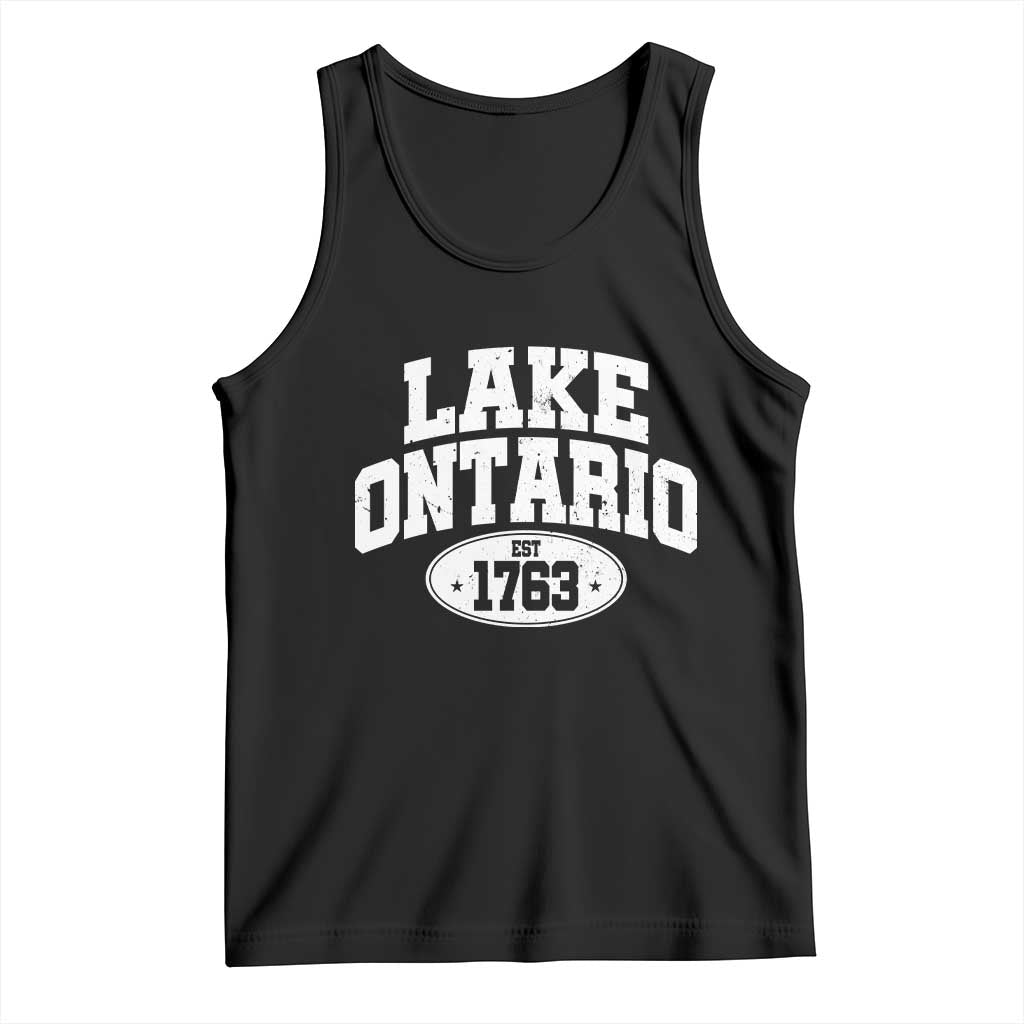 Retro Lake Ontario Est 1763 Distressed Varsity Emblem Graphic Tank Top Great Lakes Boating & Lake House Souvenir