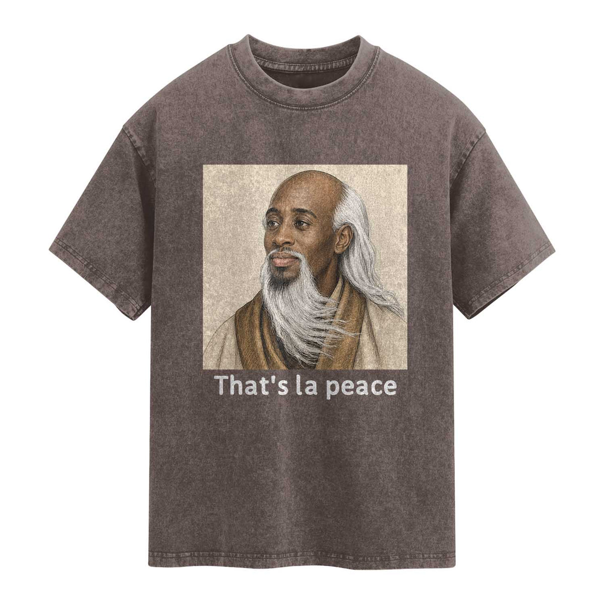 Thats La Peace Wise Sage Meme Washed Cotton T-Shirt Ancient Zen Master Chill Inner Calm Sketch Art Graphic