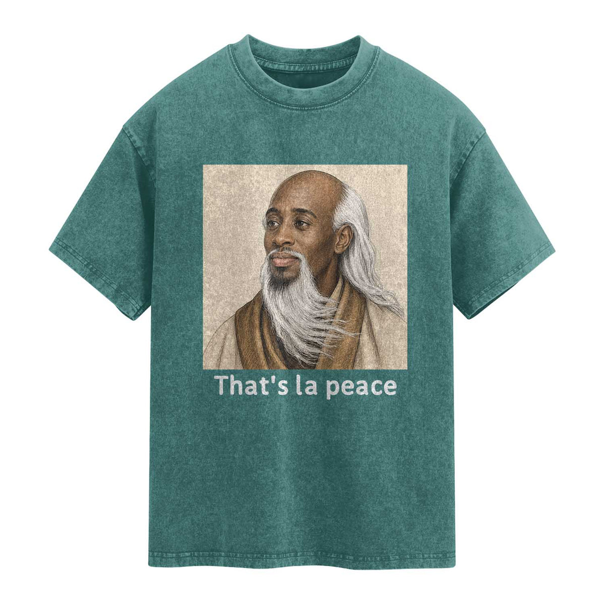 Thats La Peace Wise Sage Meme Washed Cotton T-Shirt Ancient Zen Master Chill Inner Calm Sketch Art Graphic