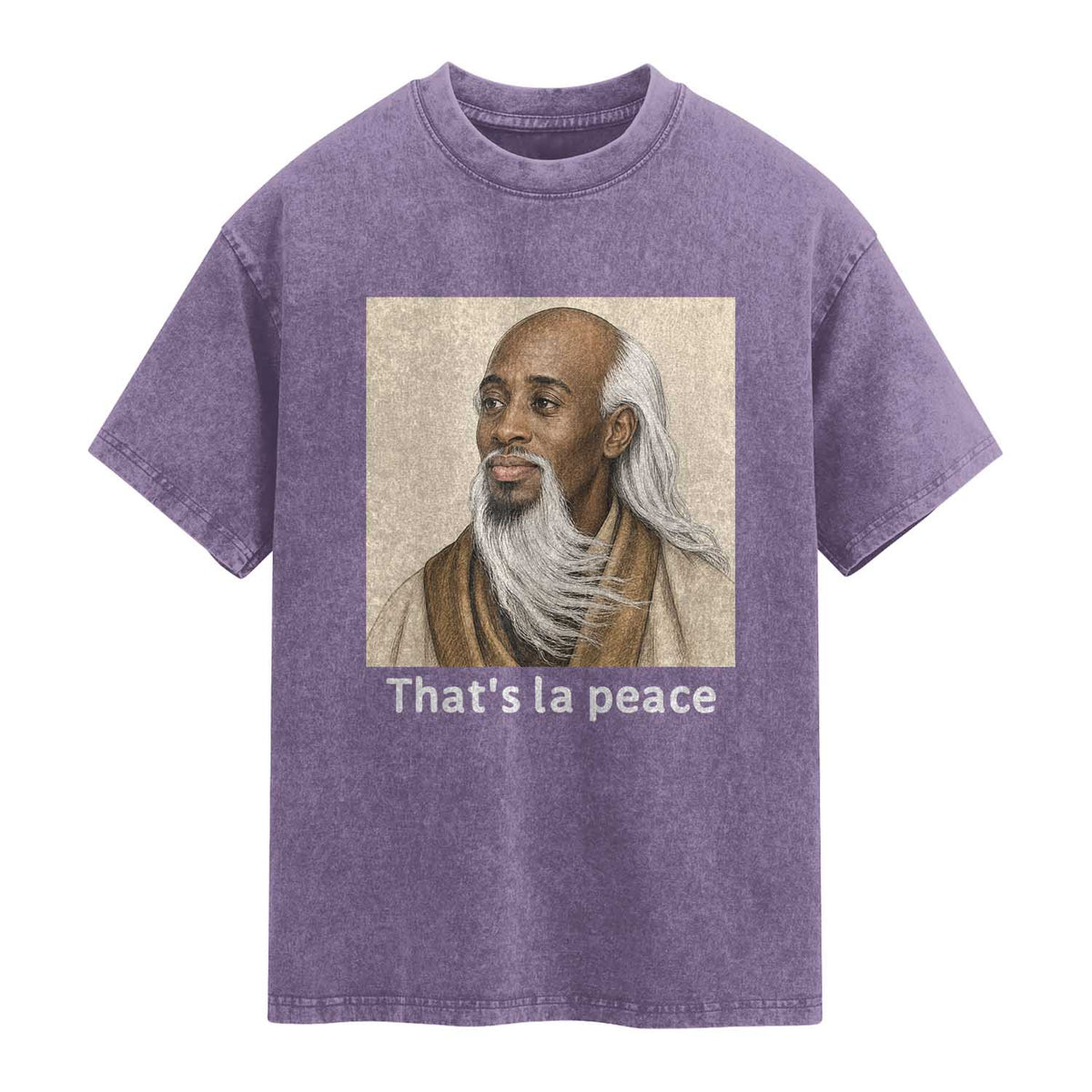Thats La Peace Wise Sage Meme Washed Cotton T-Shirt Ancient Zen Master Chill Inner Calm Sketch Art Graphic