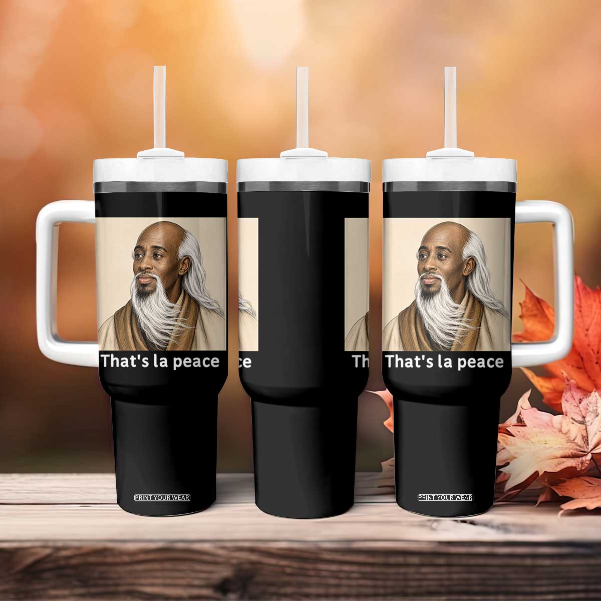 Thats La Peace Wise Sage Meme Tumbler With Handle Ancient Zen Master Chill Inner Calm Sketch Art Graphic