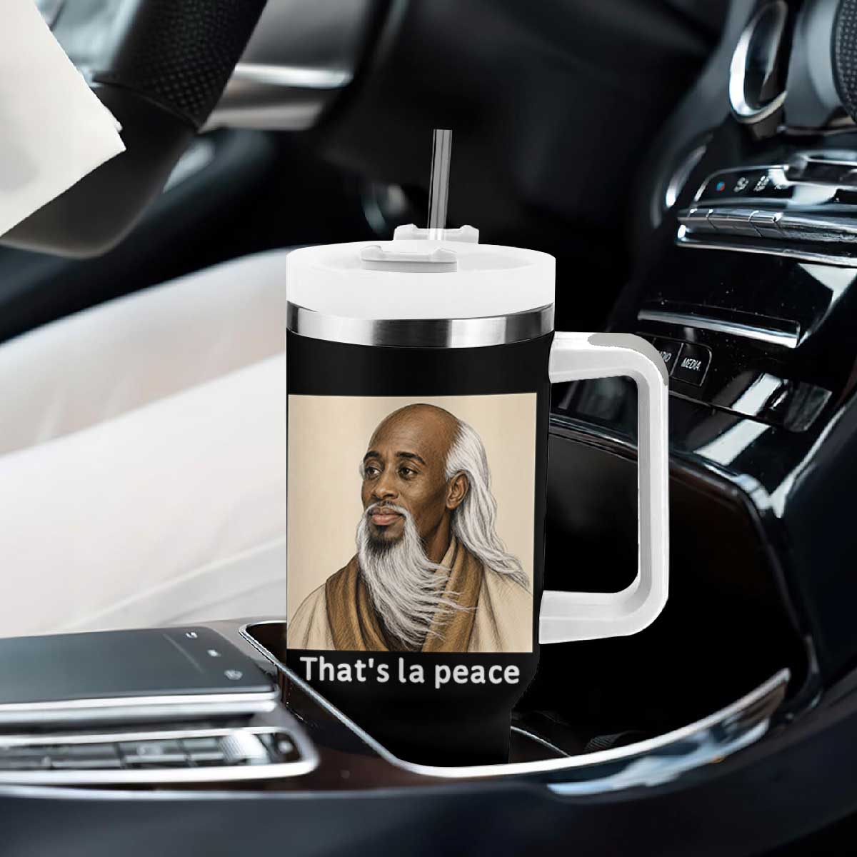 Thats La Peace Wise Sage Meme Tumbler With Handle Ancient Zen Master Chill Inner Calm Sketch Art Graphic