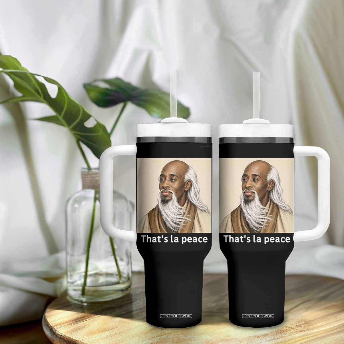 Thats La Peace Wise Sage Meme Tumbler With Handle Ancient Zen Master Chill Inner Calm Sketch Art Graphic