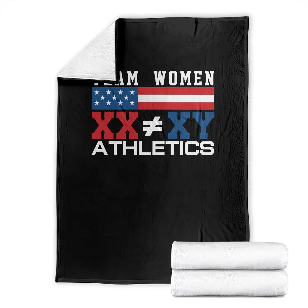 Team Women Athletics XX Not Equal XY American Flag Throw Blanket Patriotic Title IX Science Graphic