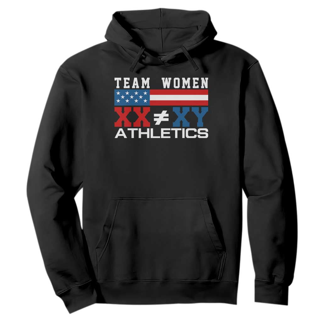 Team Women Athletics XX Not Equal XY American Flag Hoodie Patriotic Title IX Science Graphic
