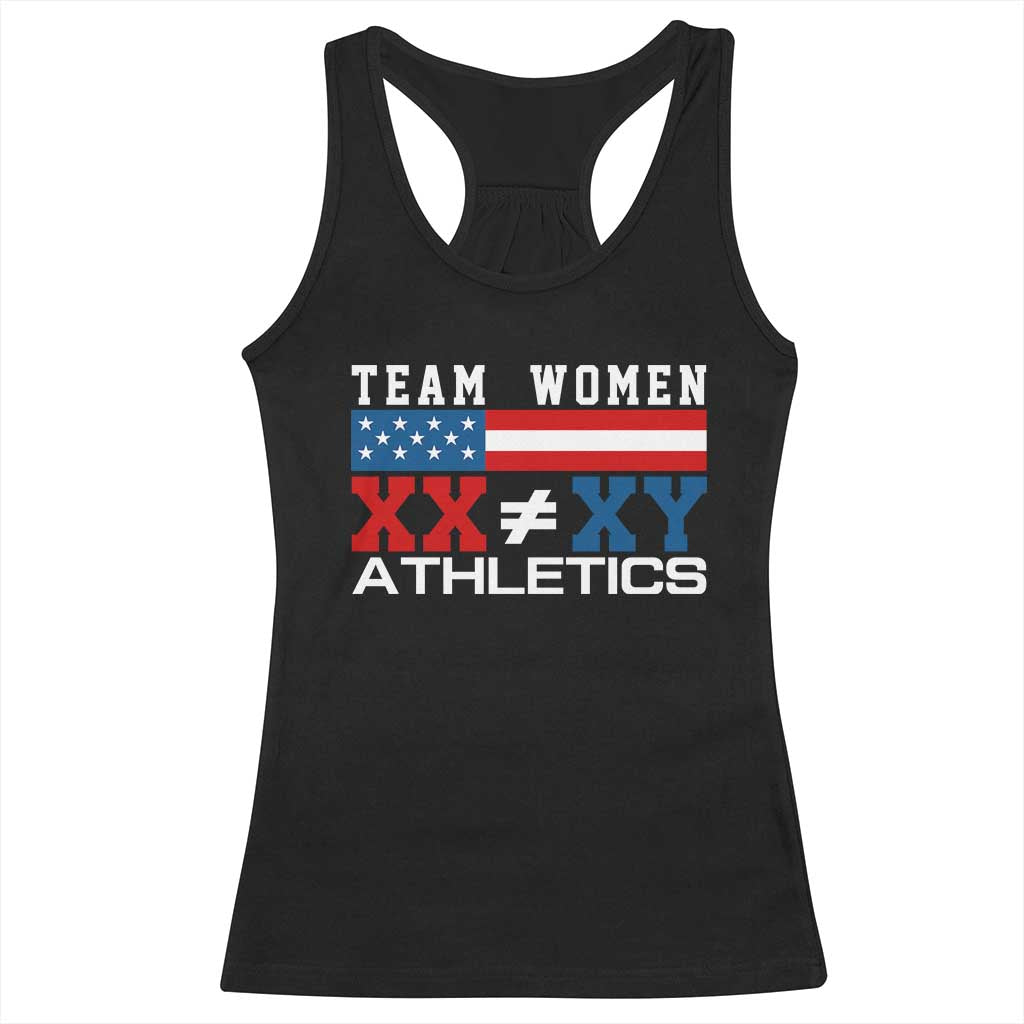 Team Women Athletics XX Not Equal XY American Flag Racerback Tank Top Patriotic Title IX Science Graphic