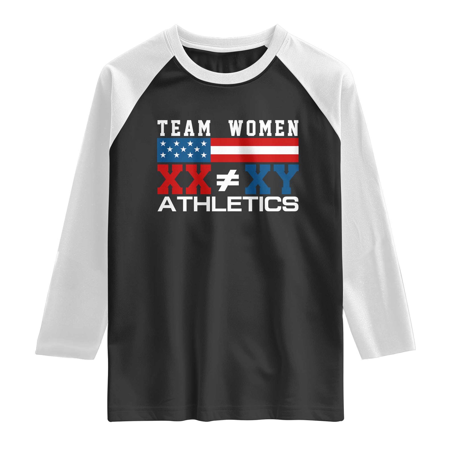 Team Women Athletics XX Not Equal XY American Flag Raglan Shirt Patriotic Title IX Science Graphic