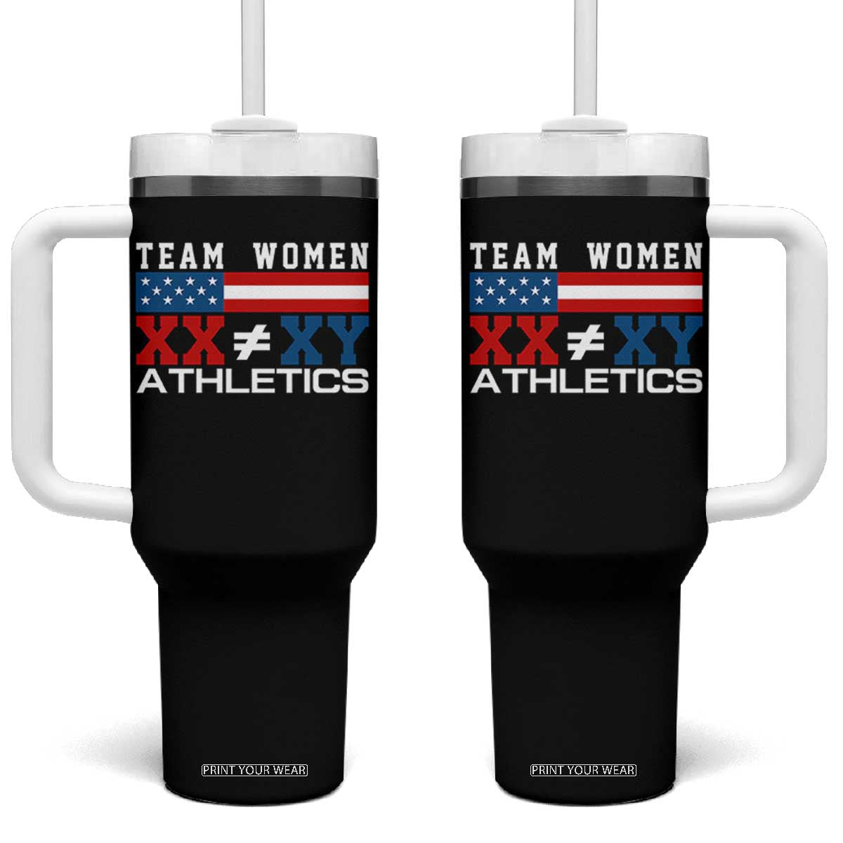 Team Women Athletics XX Not Equal XY American Flag Tumbler With Handle Patriotic Title IX Science Graphic