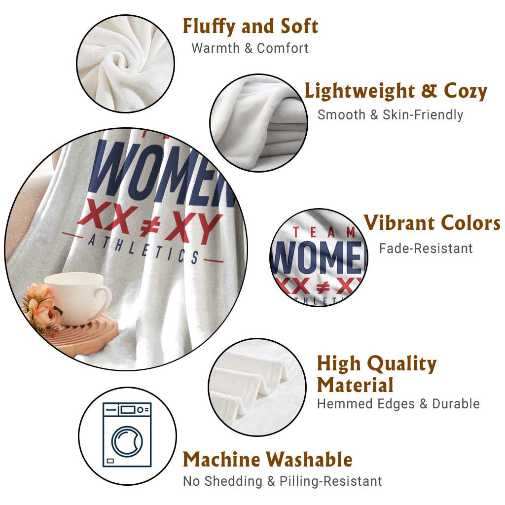 Team Women Athletics XX Not Equal XY Varsity Style Throw Blanket Title IX Science Graphic