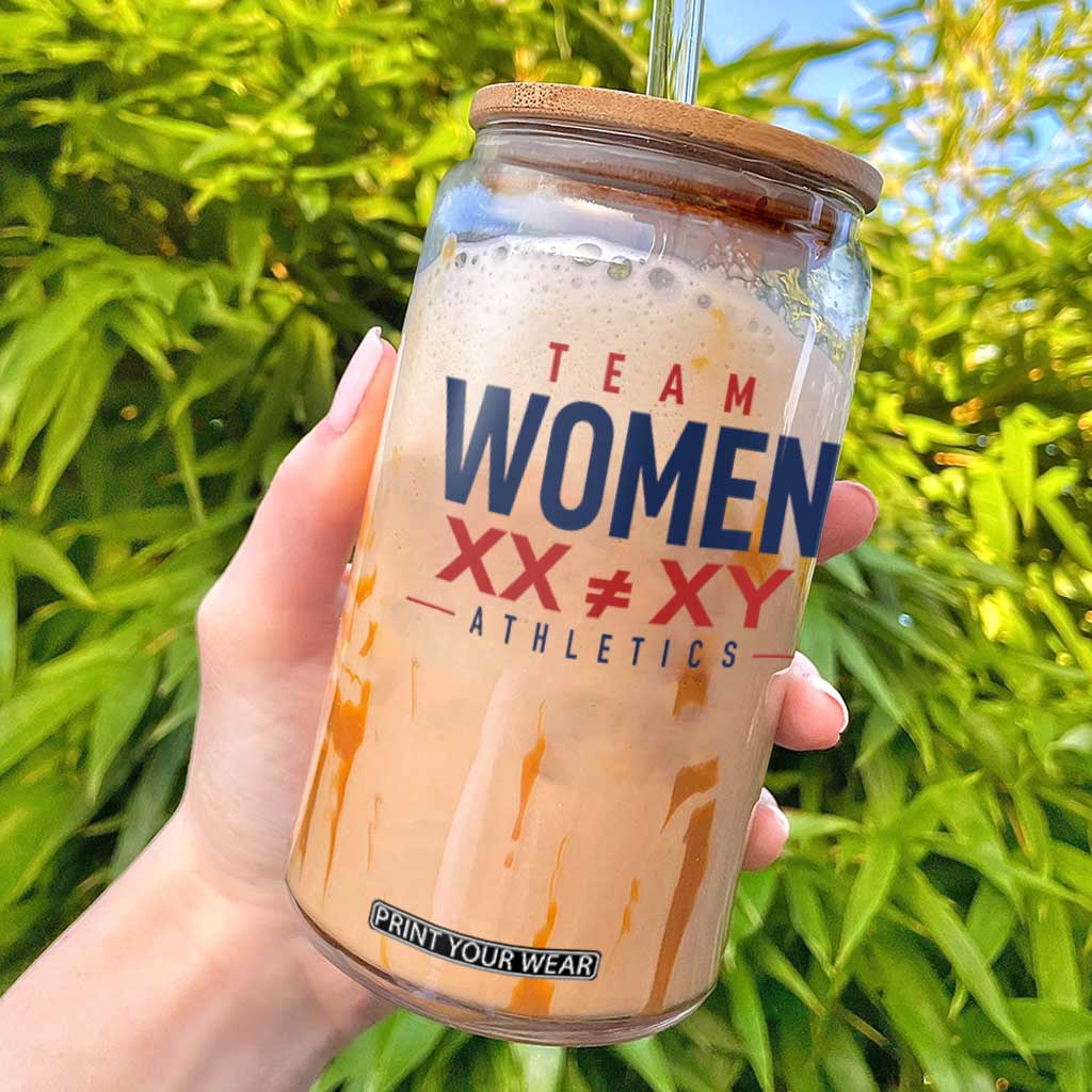 Team Women Athletics XX Not Equal XY Varsity Style Glass Can Title IX Science Graphic