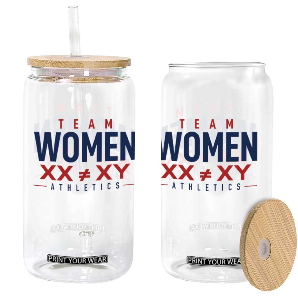 Team Women Athletics XX Not Equal XY Varsity Style Glass Can Title IX Science Graphic