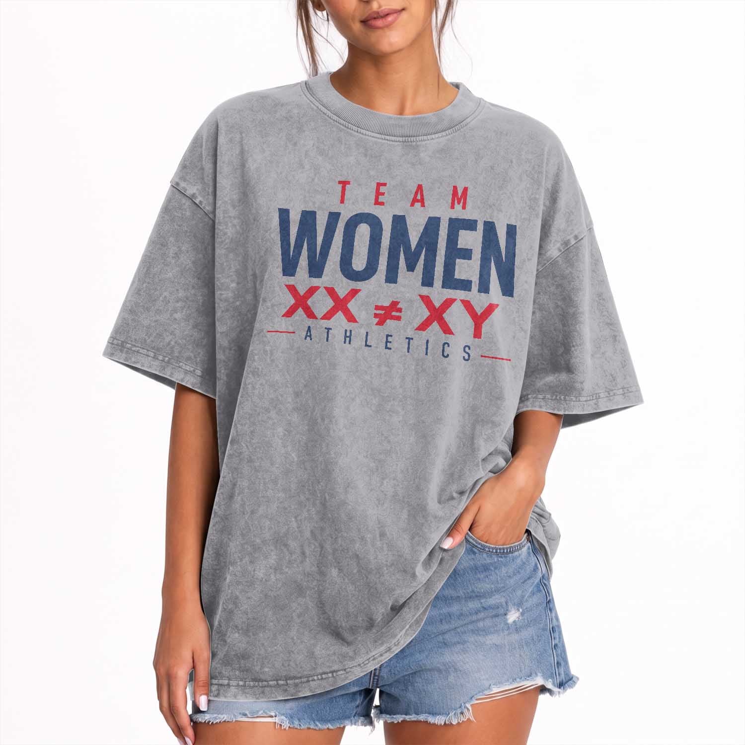 Team Women Athletics XX Not Equal XY Varsity Style Washed Cotton T-Shirt Title IX Science Graphic