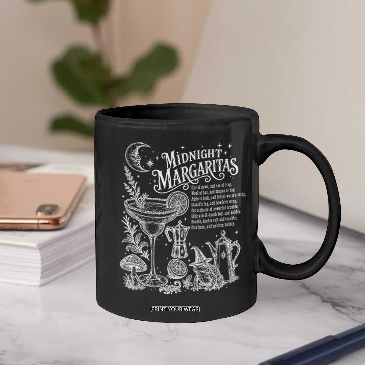 Midnight Margaritas Witchy Spellbook Botanical Coffee Mug Spooky Halloween Cocktail Graphic