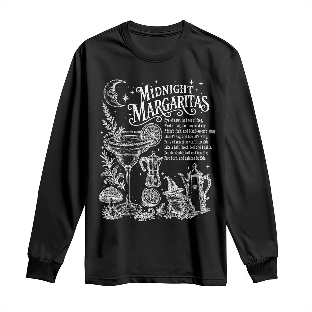 Midnight Margaritas Witchy Spellbook Botanical Long Sleeve Shirt Spooky Halloween Cocktail Graphic