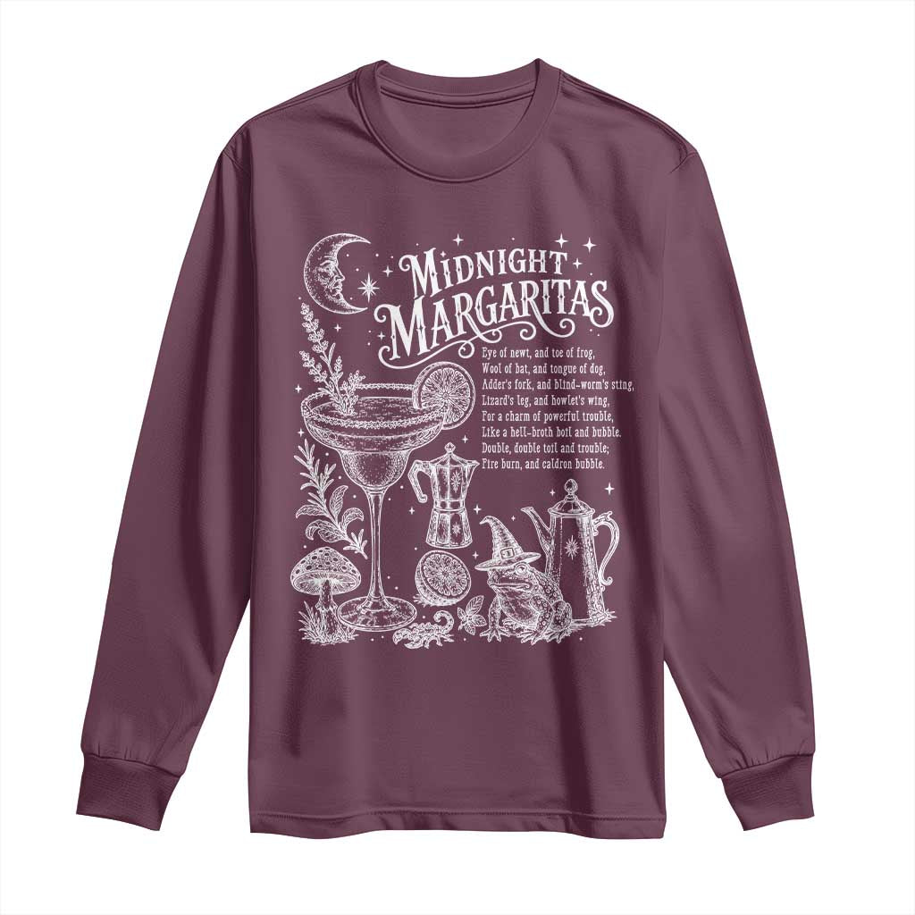 Midnight Margaritas Witchy Spellbook Botanical Long Sleeve Shirt Spooky Halloween Cocktail Graphic