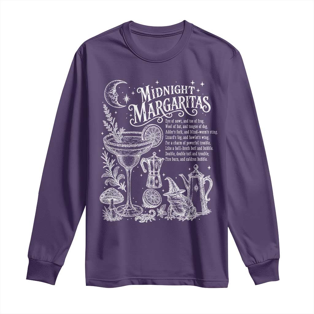 Midnight Margaritas Witchy Spellbook Botanical Long Sleeve Shirt Spooky Halloween Cocktail Graphic