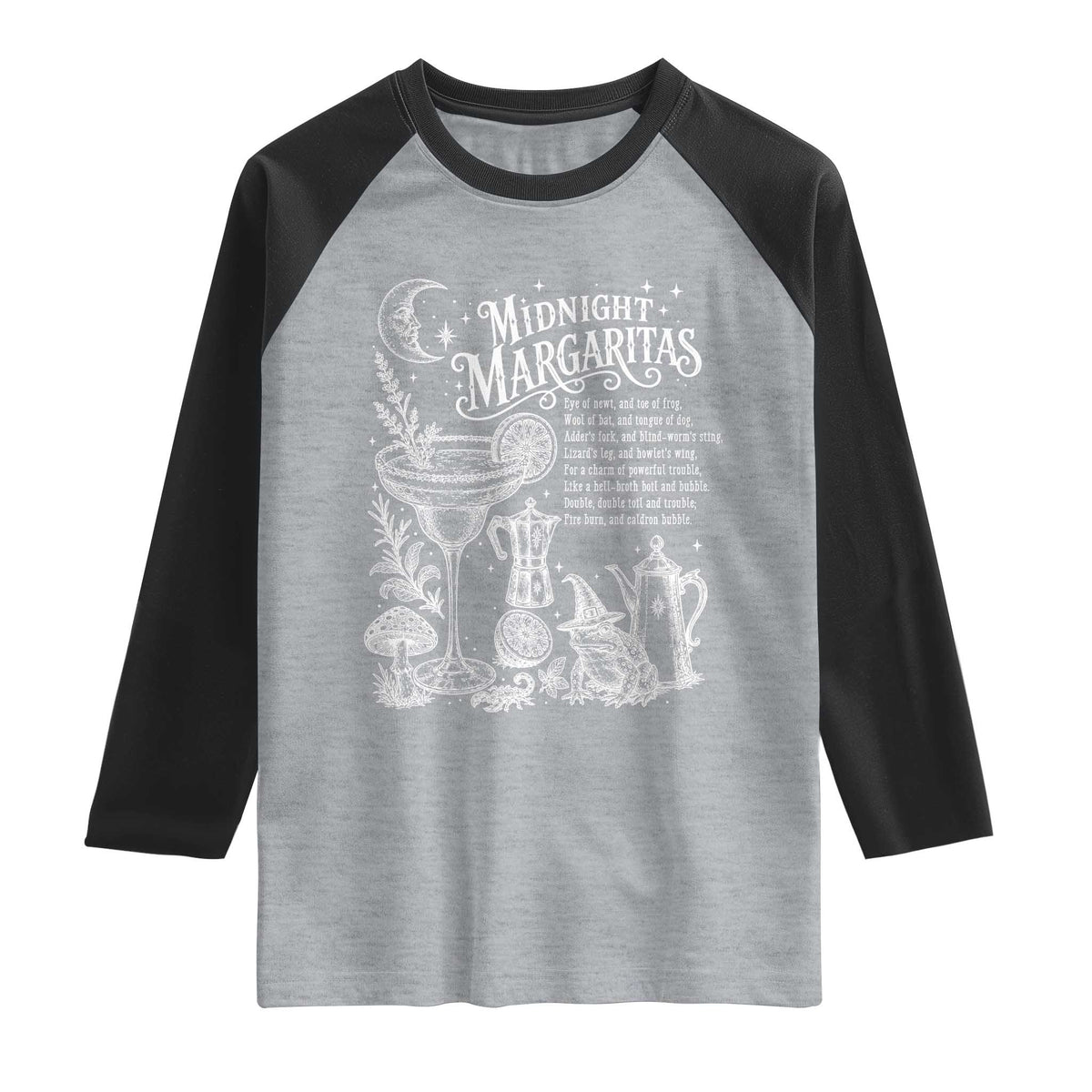 Midnight Margaritas Witchy Spellbook Botanical Raglan Shirt Spooky Halloween Cocktail Graphic