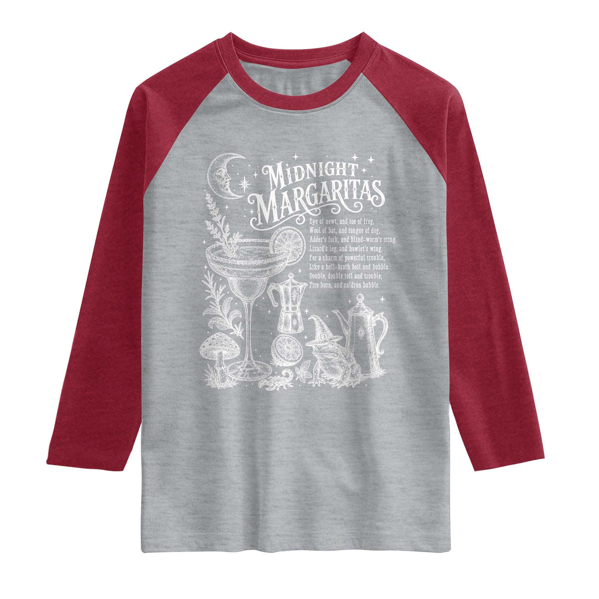 Midnight Margaritas Witchy Spellbook Botanical Raglan Shirt Spooky Halloween Cocktail Graphic