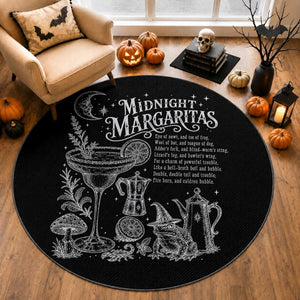 Midnight Margaritas Witchy Spellbook Botanical Round Rug Spooky Halloween Cocktail Graphic