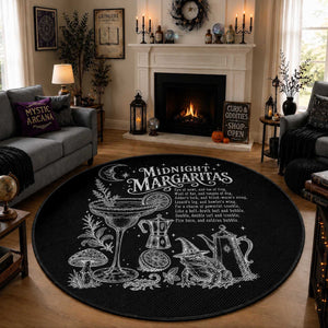 Midnight Margaritas Witchy Spellbook Botanical Round Rug Spooky Halloween Cocktail Graphic