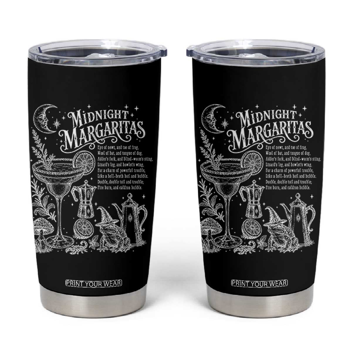 Midnight Margaritas Witchy Spellbook Botanical Tumbler Cup Spooky Halloween Cocktail Graphic