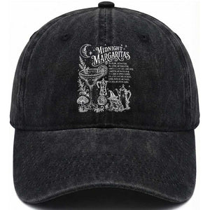 Midnight Margaritas Witchy Spellbook Botanical Washed Cotton Baseball Cap Spooky Halloween Cocktail Graphic