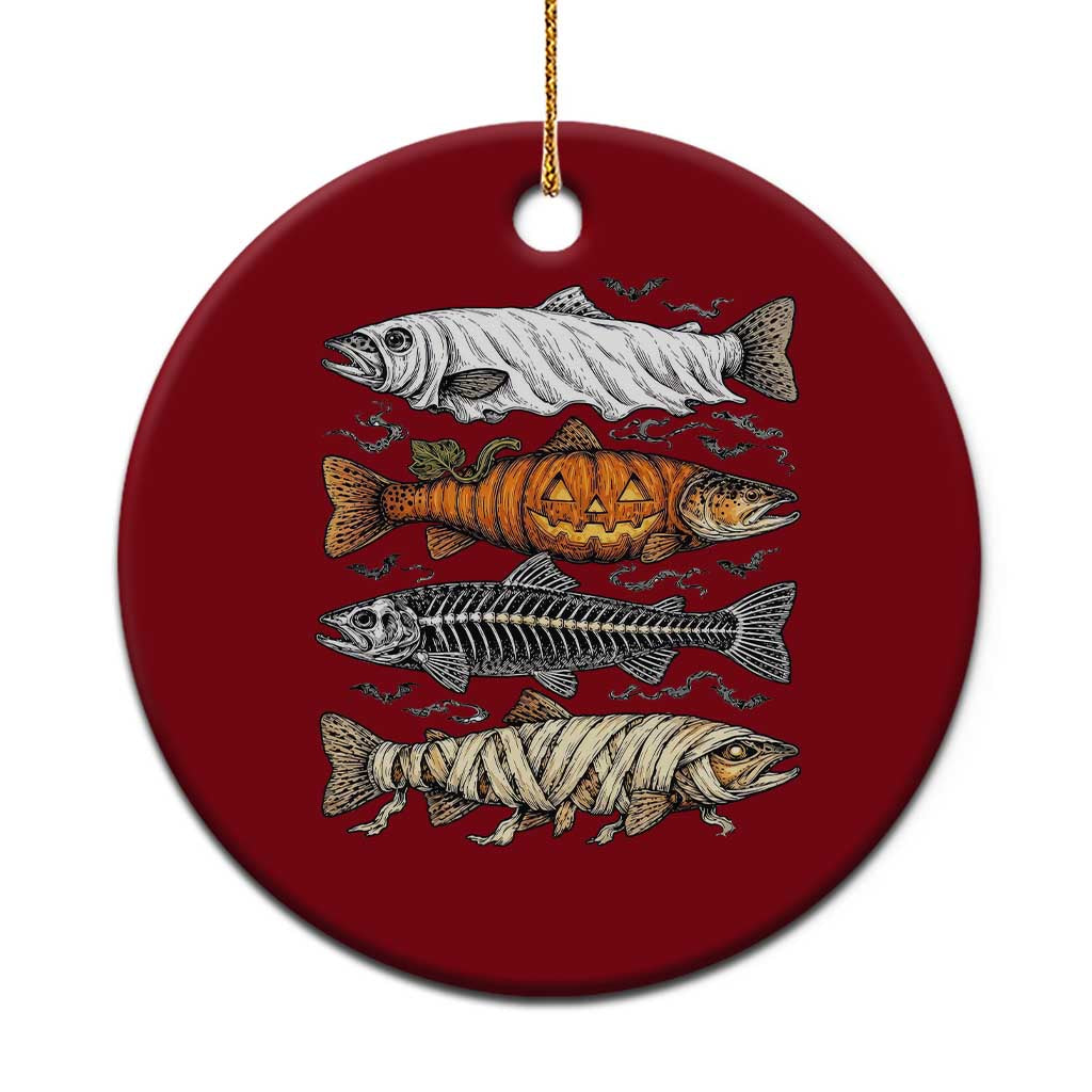 Halloween Spooky Fish Ghost Pumpkin Skeleton Mummy Ceramic Ornament Vintage Fishing Outdoor