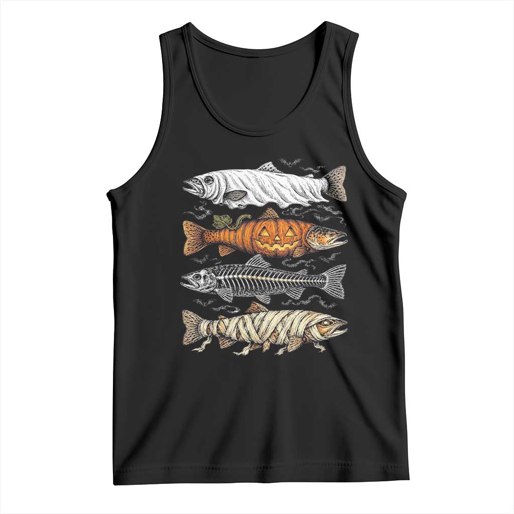 Halloween Spooky Fish Ghost Pumpkin Skeleton Mummy Tank Top Vintage Fishing Outdoor
