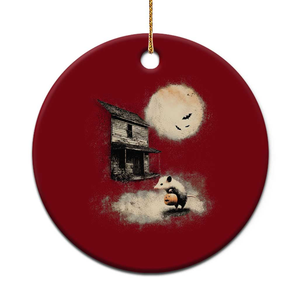 Spooky Opossum Pumpkin Haunted House Graphic Ceramic Ornament Vintage Halloween Animal Meme Lover
