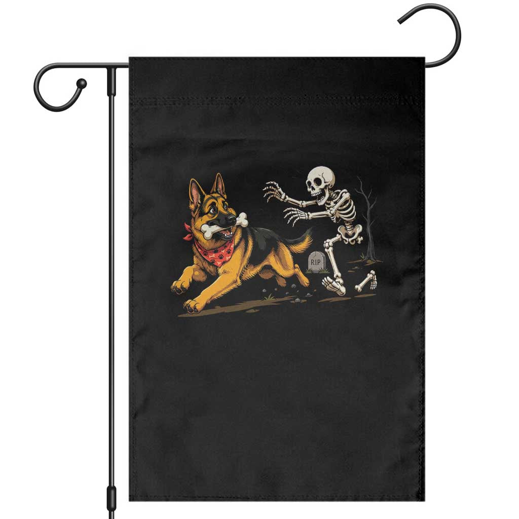 German Shepherd Stealing Skeleton Bone Cemetery Chase Garden Flag Funny Dog Halloween Graphic
