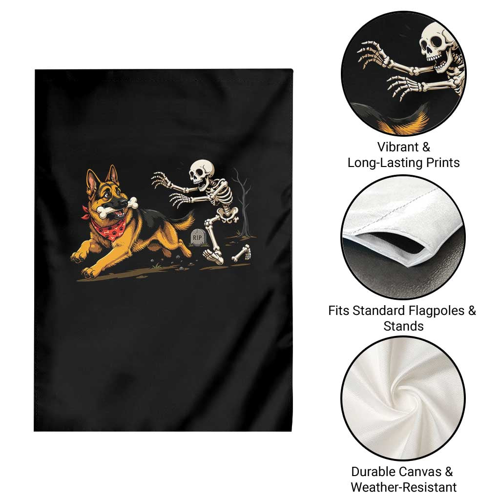 German Shepherd Stealing Skeleton Bone Cemetery Chase Garden Flag Funny Dog Halloween Graphic