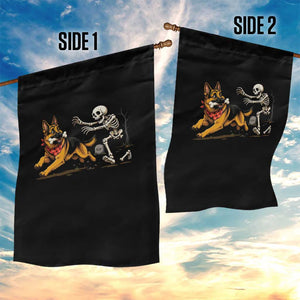 German Shepherd Stealing Skeleton Bone Cemetery Chase Garden Flag Funny Dog Halloween Graphic