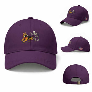 German Shepherd Stealing Skeleton Bone Cemetery Chase Baseball Cap Funny Dog Halloween Graphic