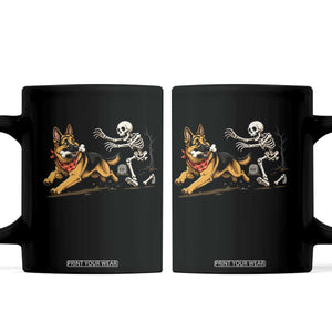 German Shepherd Stealing Skeleton Bone Cemetery Chase Coffee Mug Funny Dog Halloween Graphic