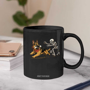 German Shepherd Stealing Skeleton Bone Cemetery Chase Coffee Mug Funny Dog Halloween Graphic