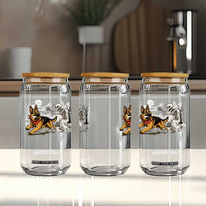 German Shepherd Stealing Skeleton Bone Cemetery Chase Glass Can Funny Dog Halloween Graphic
