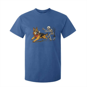 German Shepherd Stealing Skeleton Bone Cemetery Chase T Shirt For Kid Funny Dog Halloween Graphic