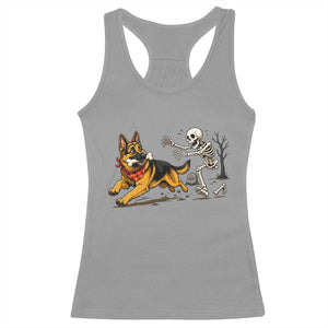 German Shepherd Stealing Skeleton Bone Cemetery Chase Racerback Tank Top Funny Dog Halloween Graphic
