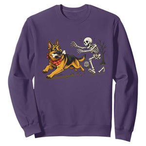 German Shepherd Stealing Skeleton Bone Cemetery Chase Sweatshirt Funny Dog Halloween Graphic