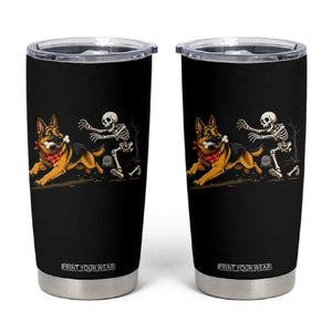 German Shepherd Stealing Skeleton Bone Cemetery Chase Tumbler Cup Funny Dog Halloween Graphic