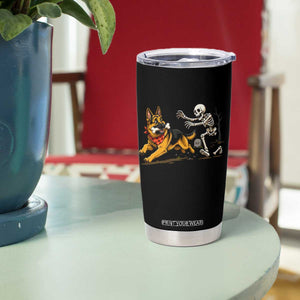 German Shepherd Stealing Skeleton Bone Cemetery Chase Tumbler Cup Funny Dog Halloween Graphic