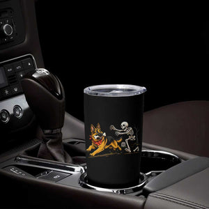 German Shepherd Stealing Skeleton Bone Cemetery Chase Tumbler Cup Funny Dog Halloween Graphic