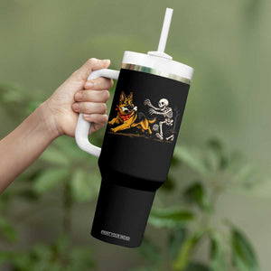 German Shepherd Stealing Skeleton Bone Cemetery Chase Tumbler With Handle Funny Dog Halloween Graphic