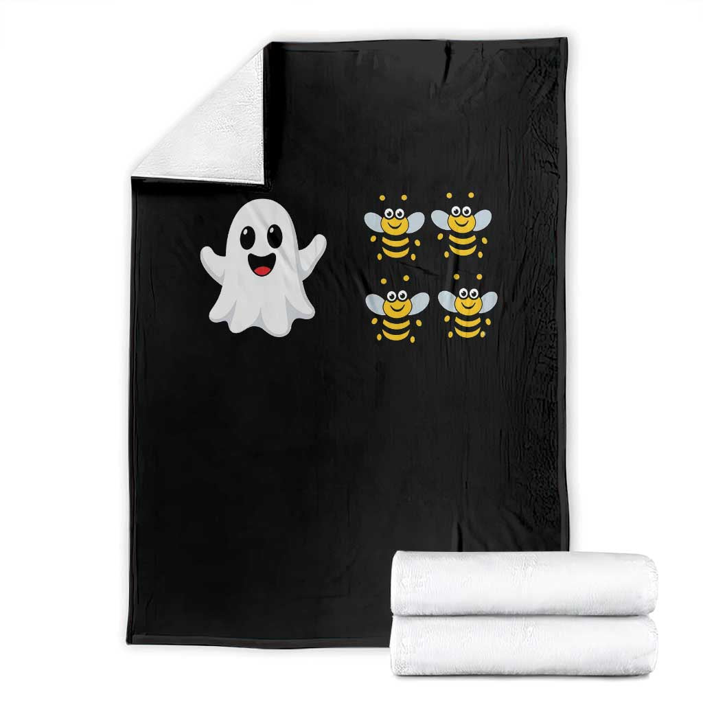Cute Boo Bees Ghost 4 Bumblebees Funny Pun Throw Blanket Halloween Wordplay Humor