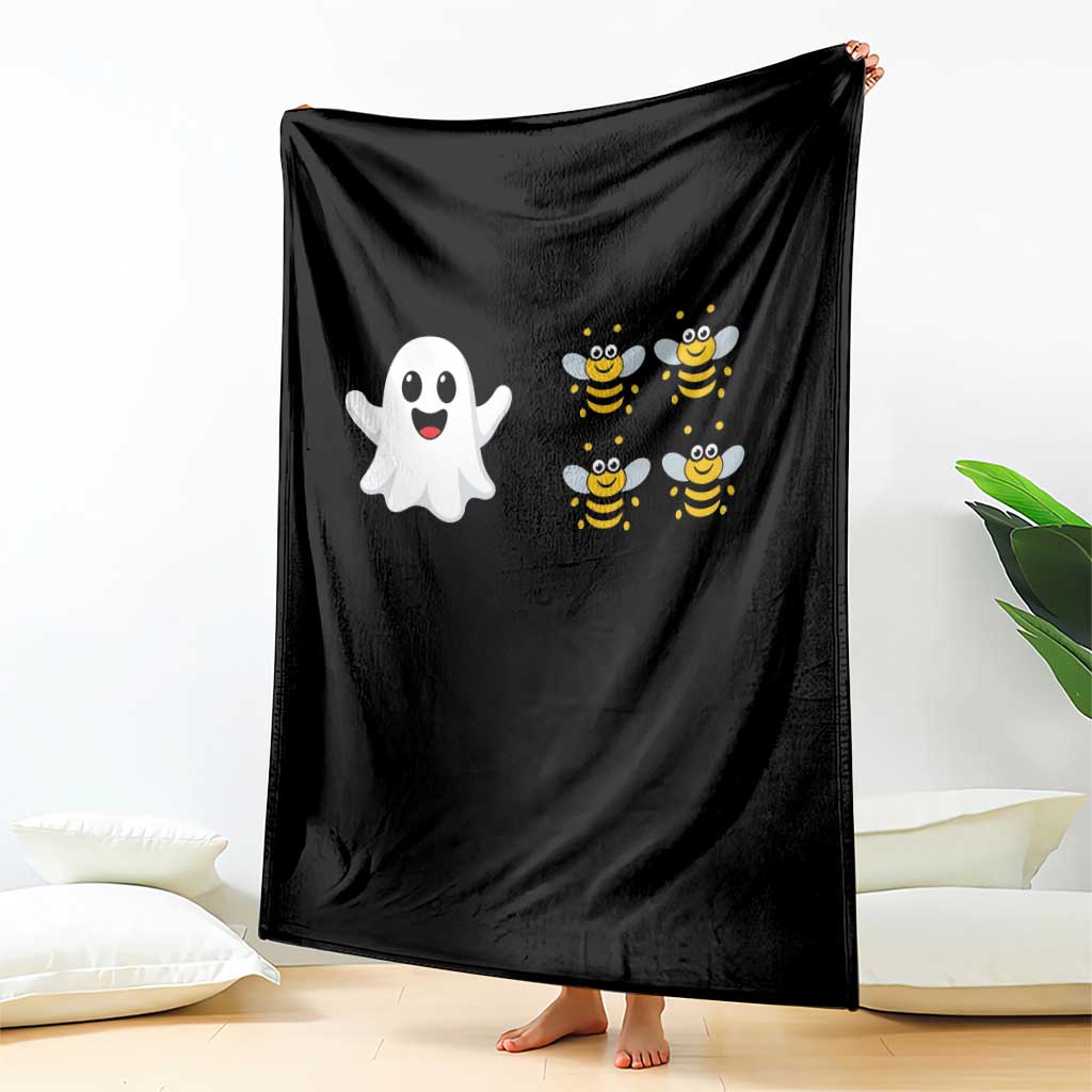 Cute Boo Bees Ghost 4 Bumblebees Funny Pun Throw Blanket Halloween Wordplay Humor