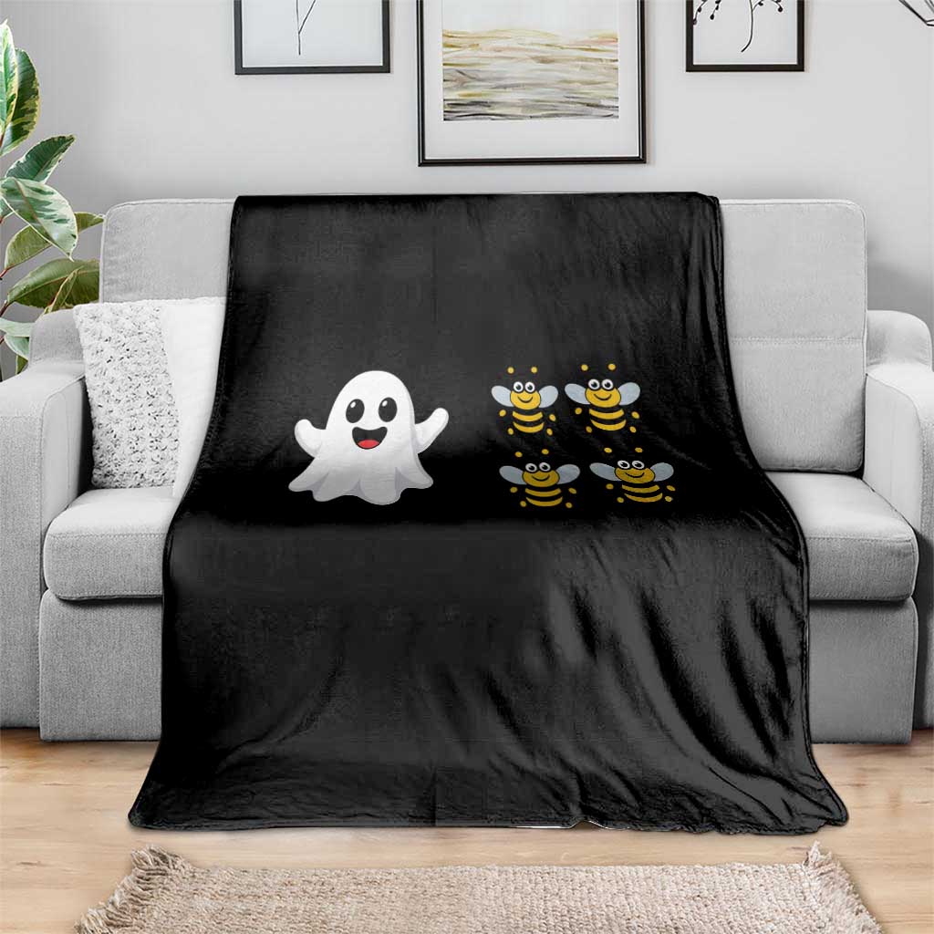 Cute Boo Bees Ghost 4 Bumblebees Funny Pun Throw Blanket Halloween Wordplay Humor